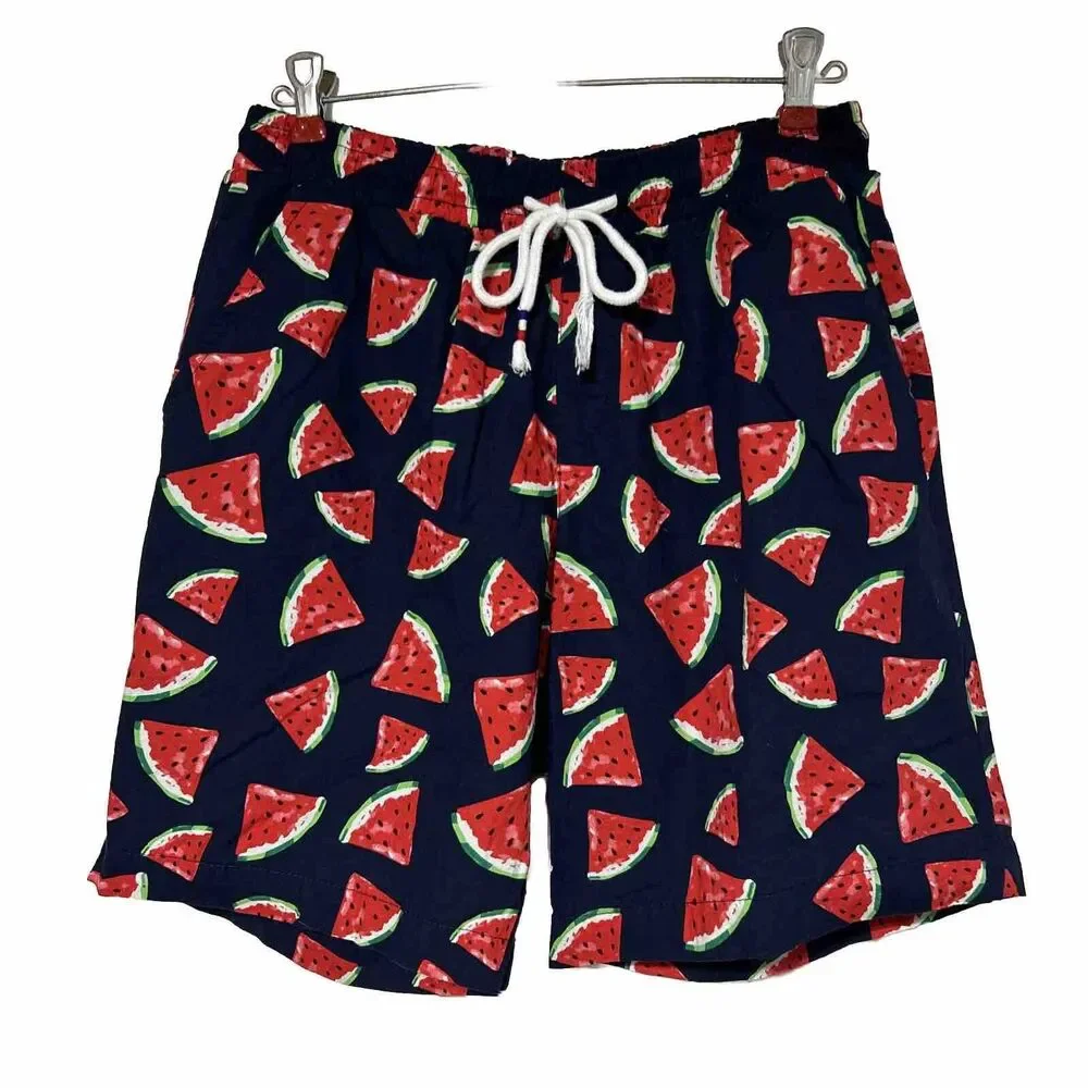 Jogal Watermelon Mens Shorts Sz Medium Navy Blue Red Drawstring Elastic Hawaiian